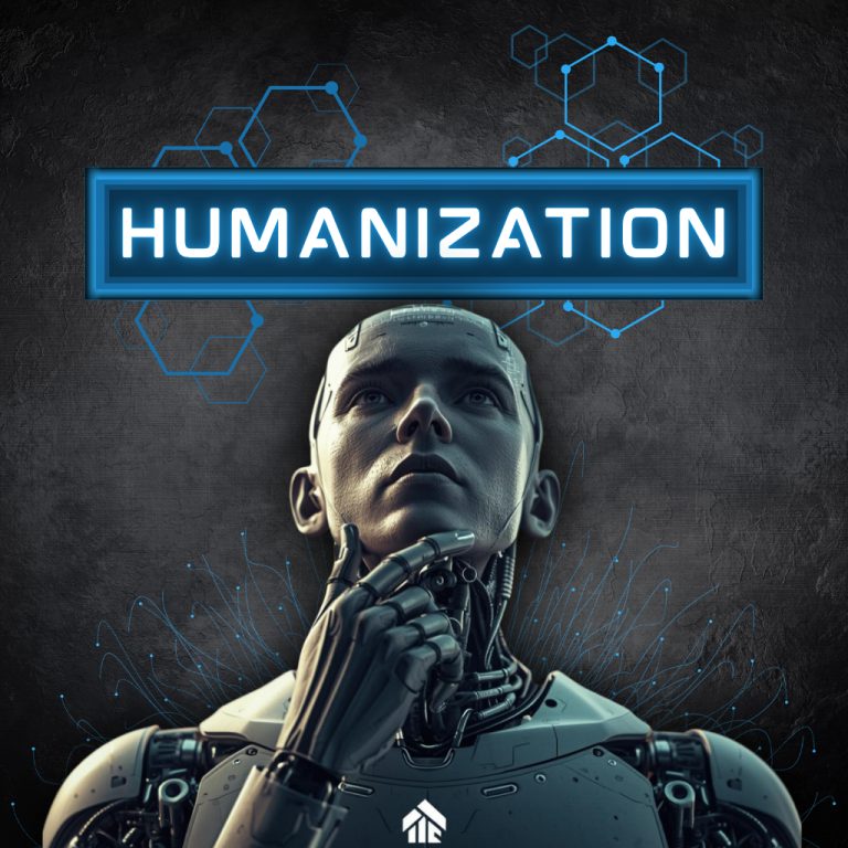 An artificially created image of a humanoid robot.