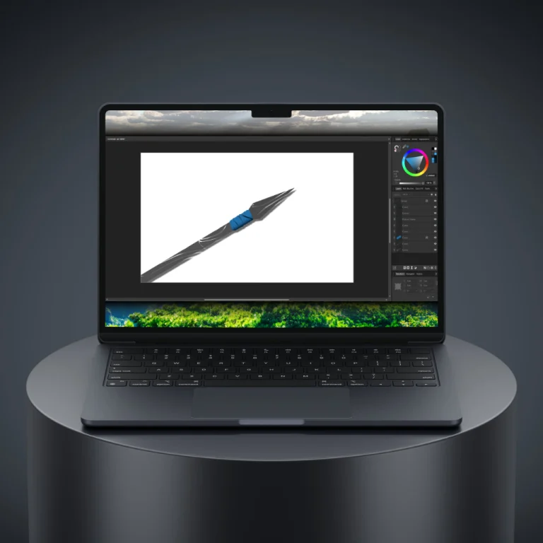 A laptop with a graphic design being made on Affinity.