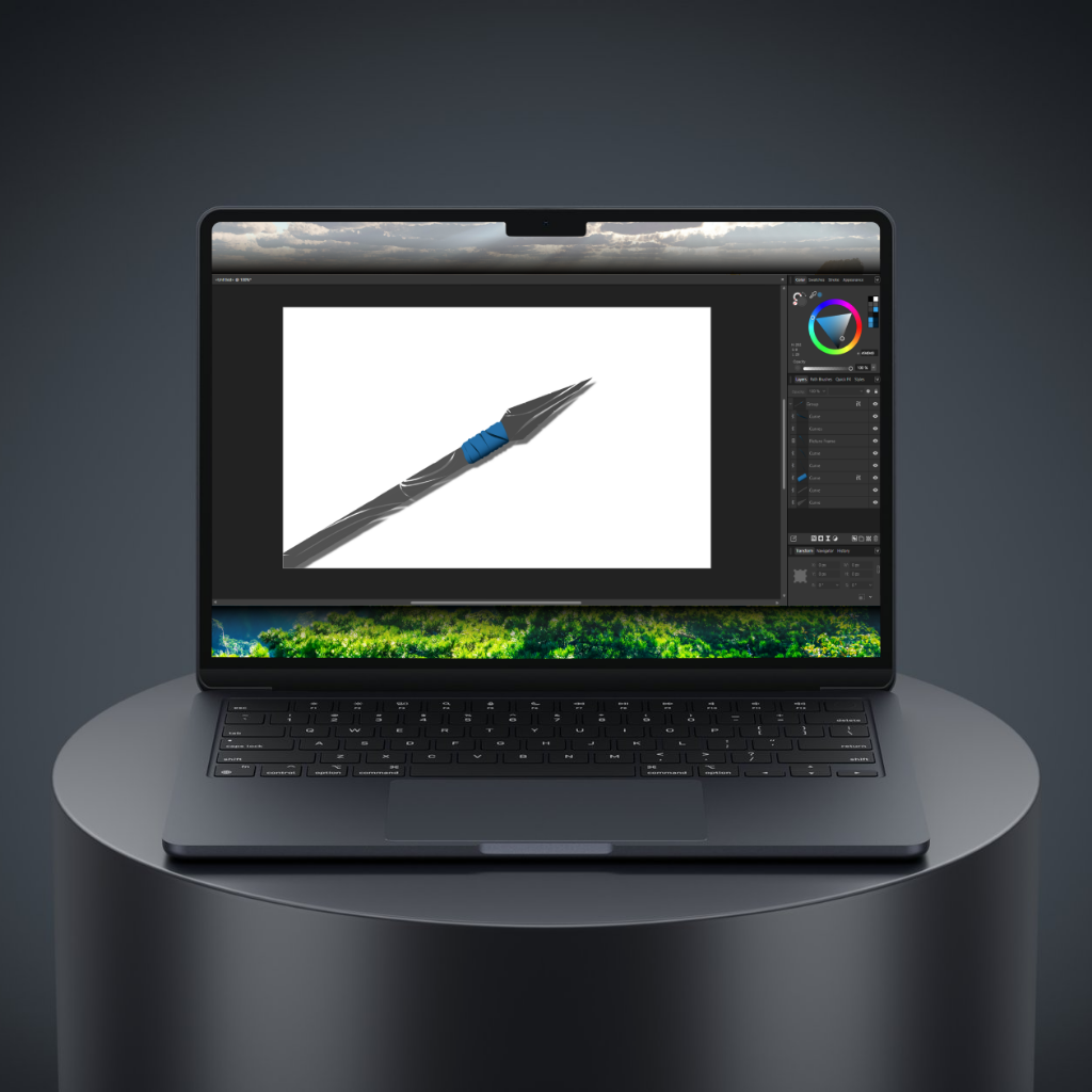 A laptop with a graphic design being made on Affinity.