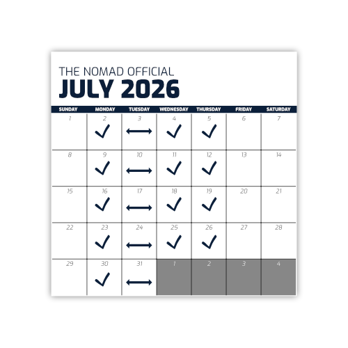A graphic design of a Social Media Management Calendar by The Nomad Official