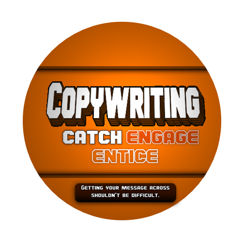 A graphic design with the words Copywriting, catch, engage, entice.