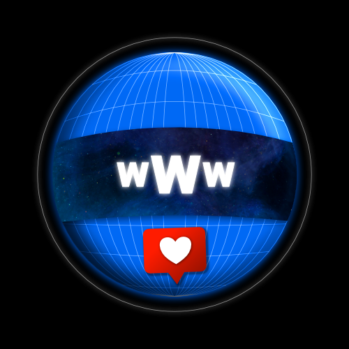 A graphic design of a blue globe with the URL prefix "www" and a social media notification icon in front.